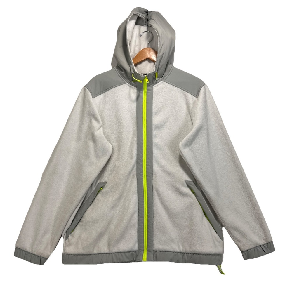 Russell Athletic Full Zip Fleece Hoodie Men L Grey Neon Yellow Colorblock Jacket